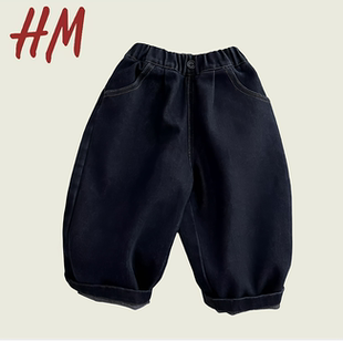 清仓撤柜韩版 复古水洗简约牛仔裤 子男女宝宝纯色直筒裤 长 儿童个性