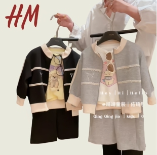 蝴蝶结纯色宝宝套装 清仓撤柜春季 女童套装 韩版 中大童 2025新款