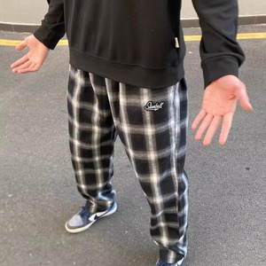 秋季黑白格子直筒裤男女潮流复古运动宽松运动休闲长裤子P38,男装休闲裤,星座617A(原A401)