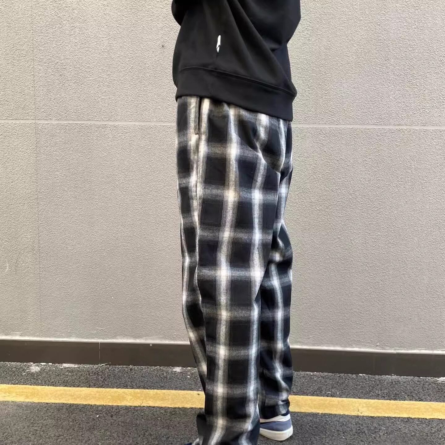 秋季黑白格子直筒裤男女潮流复古运动宽松运动休闲长裤子P38,男装休闲裤,星座617A(原A401)
