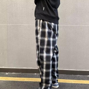 秋季黑白格子直筒裤男女潮流复古运动宽松运动休闲长裤子P38图片