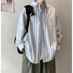 Y31*现货在仓复古竖条纹衬衫男长袖开春宽松衬衣外套P58,男装衬衫,星座617A(原A401)