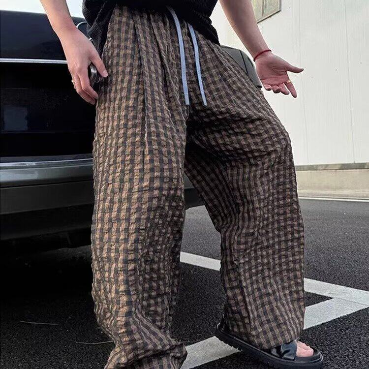 泡泡格夏季新款韩版百搭男士肌理感格纹休闲格子裤情侣同款P45,男装休闲裤,星座617A(原A401)