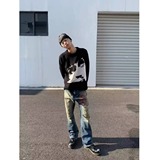 美式人像马海毛针织毛衣男女秋冬季潮牌提花慵懒风圆领上衣P55，男装针织衫/毛衣，星座617A(原A401)