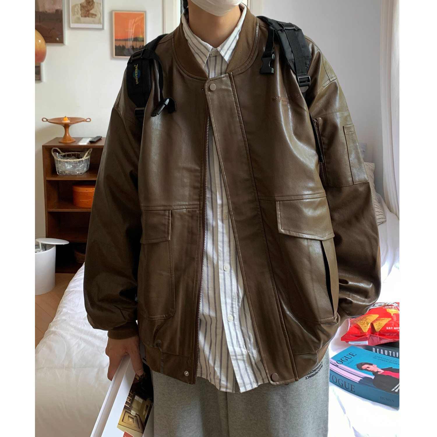 AB99*一款不过时的男士秋季棒球领皮衣可以卖很久P108控138，男装皮衣，星座617A(原A401)