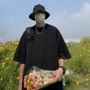 T107*夏季男士华夫格短袖 美式刺绣字母T恤衫P48图片
