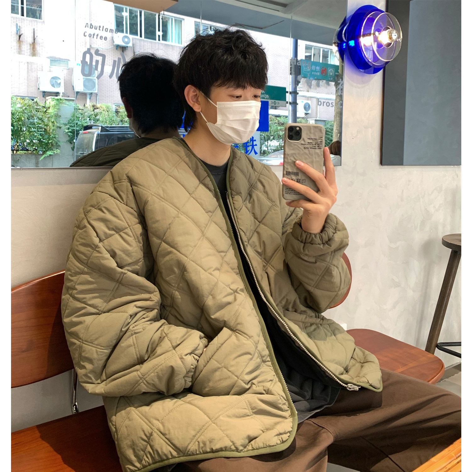 Y01*冬季菱形格棉服男女复古棉衣外套P98控128,男装棉衣,星座617A(原A401)