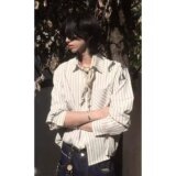 时尚美式泡泡纱长袖衬衫外套男女新款正肩衬衣条纹上衣潮流P45，男装衬衫，星座617A(原A401)