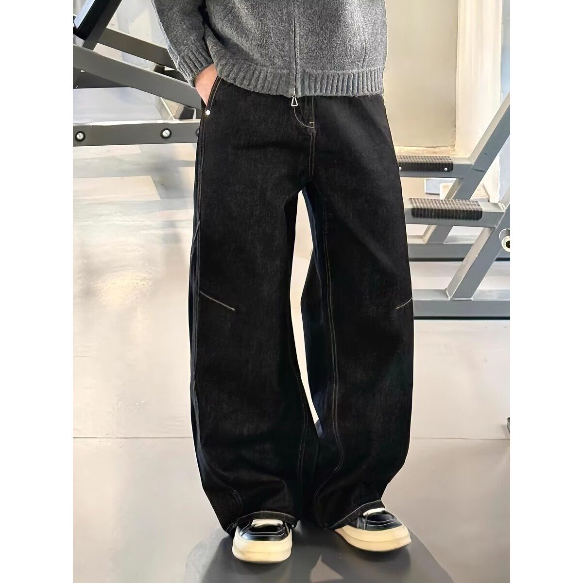 美式复古小众解构设计感水洗牛仔裤男女宽松休闲直筒阔腿裤子P45,男装牛仔裤,星座617A(原A401)