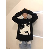 美式人像马海毛针织毛衣男女秋冬季潮牌提花慵懒风圆领上衣P55,男装针织衫/毛衣,星座617A(原A401), 美式人像马海毛针织毛衣男女秋冬季潮牌提花慵懒风圆领上衣P55,男装针织衫/毛衣,星座617A(原A401),