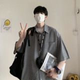 T60*2022格子短袖衬衫夏季ins休闲宽松外套P48控58，男装T恤，星座617A(原A401)