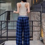 美式街头复古格纹拼接休闲裤女2026春显瘦宽松垂感阔腿裤子P38，男装休闲裤，星座617A(原A401)