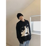 美式人像马海毛针织毛衣男女秋冬季潮牌提花慵懒风圆领上衣P55，男装针织衫/毛衣，星座617A(原A401)