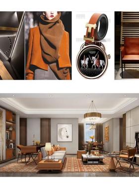 800可编辑PPT模板 奢华概念橙色风软装方案样板房 设计素材30P