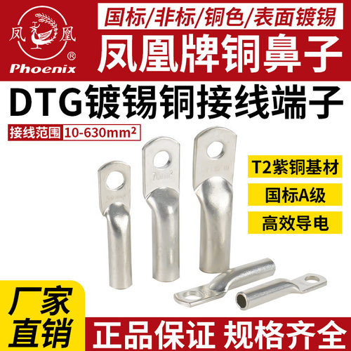 凤凰铜鼻子DTG系列镀锡紫铜国标A级接线端子管式闭口铜接头线鼻子
