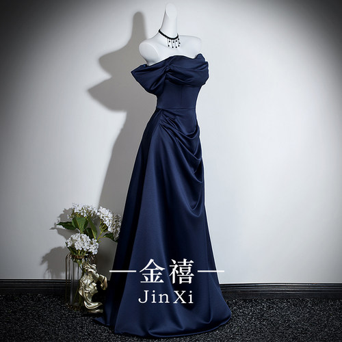 一字肩轻奢晚礼服成人主持生日
