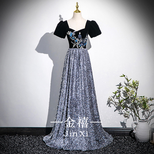 黑色晚礼服女2025新款大合唱演出高级感钢琴声乐艺考独唱指挥主持