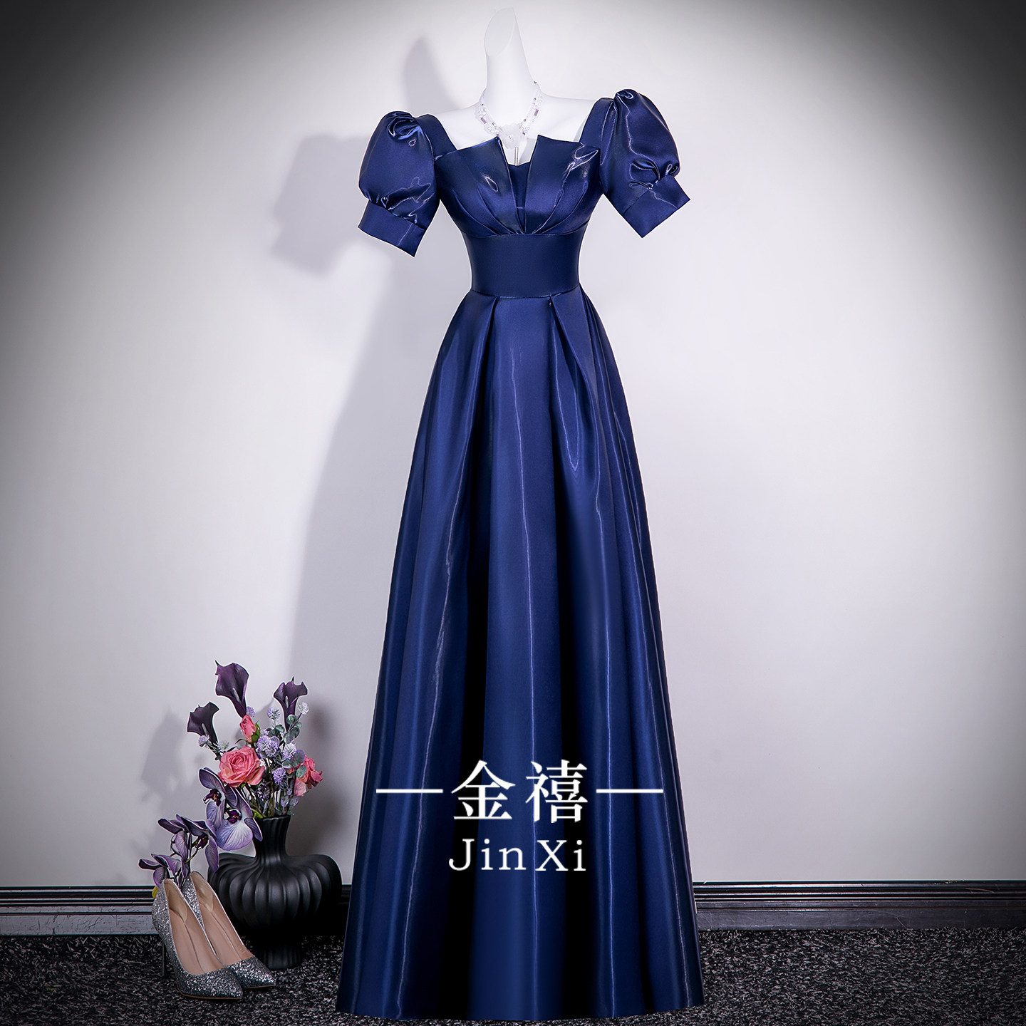 蓝色成人晚礼服女2026新款大合唱演出钢琴声乐艺考高级感生日主持