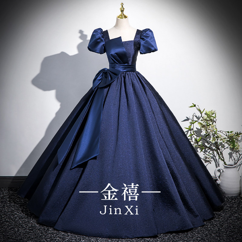 蓝色晚礼服女2026新款大合唱演出钢琴声乐小提琴艺考高级感主持人