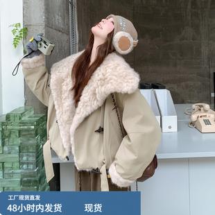 浅卡其色软糯翻毛领派克羽绒服女2025冬季小个子韩系休闲90绒外套