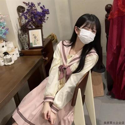 季粉色水手服长袖上衣JK制服迪士尼学院风穿搭套装