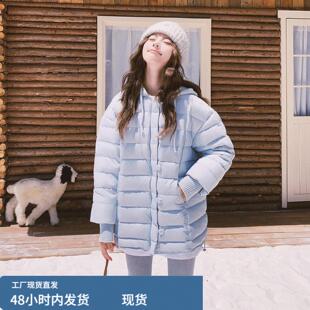 韩系假两件针织连帽排骨羽绒服女2025冬季甜美可爱小个子保暖外套