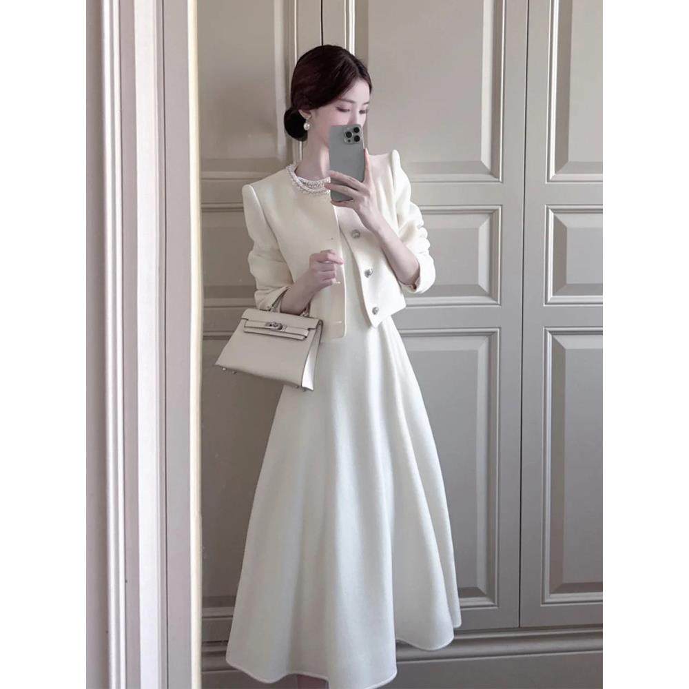 法式名媛风小香风毛呢套装女秋冬季温柔白色外套无袖连衣裙两件套,运动/瑜伽/健身/球迷用品,广场舞套装,淘宝优惠券,粉丝福利购,淘宝优惠卷