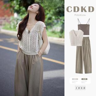 温柔系穿搭职业盐系三件套装2025新款女超火夏装搭配一整套高级感