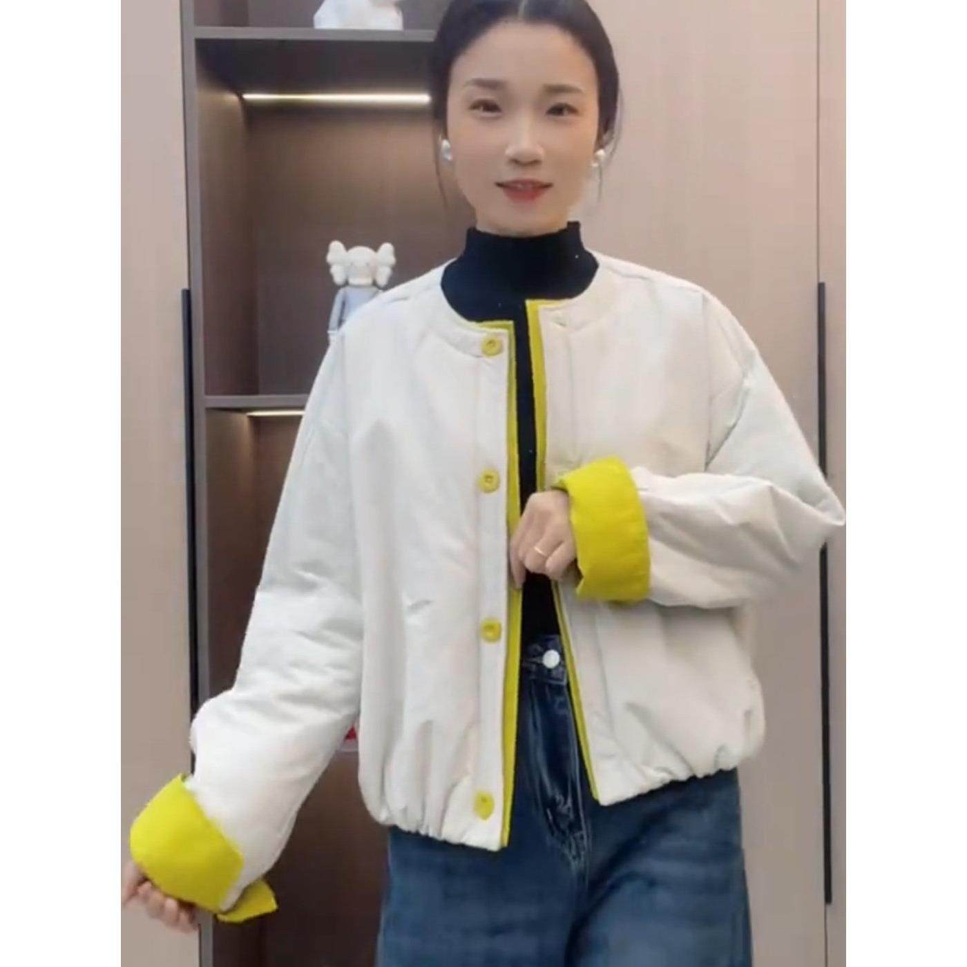 撞色圆领设计感棉服外套女2025百搭秋冬季新款时尚宽松小个子棉衣,运动/瑜伽/健身/球迷用品,广场舞套装,淘宝优惠券,粉丝福利购,淘宝优惠卷