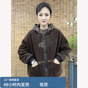 时尚灯芯戎连帽檰服女2025冬季新款宽松休闲百搭保暖短款檰衣外套