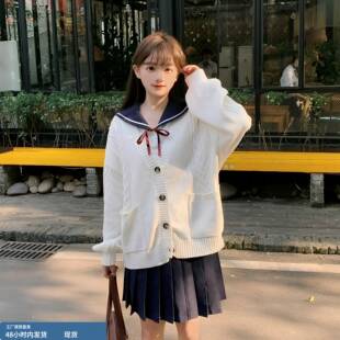 原创jk制服毛衣开衫针织外套女日系学院风V领宽松外百搭长袖上衣