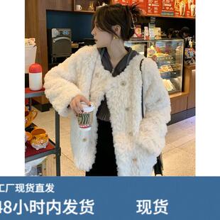 2025新款高级感小香风奶fufu气质仿羊羔毛羊羔绒短款外套女秋冬季