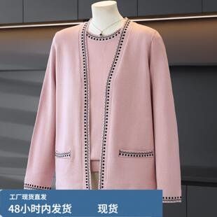 妈妈春秋洋气真帜T恤中年女装春装开衫外套中老年两件套上衣