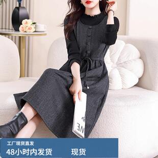 假两件长袖打底连衣裙女士2026新款秋冬款减龄高端妈妈春秋装裙子