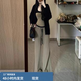 2026超火穿搭一整套盐系轻熟减龄运动休闲外套吊带阔腿裤三件套女