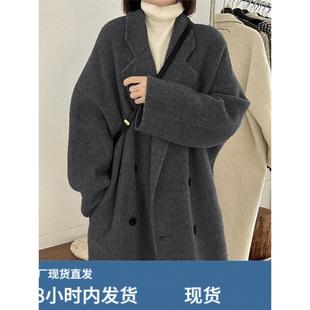 羽绒服内胆黑灰色西装毛呢外套女秋冬季小个子高级感加厚呢子大衣