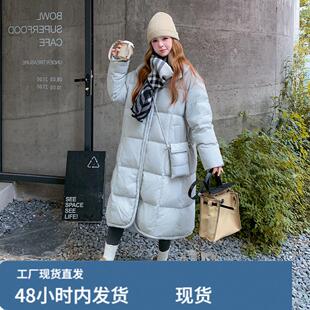 韩系chic蓝色羽绒服女冬2025超火好看高级小众漂亮中长款加厚外套