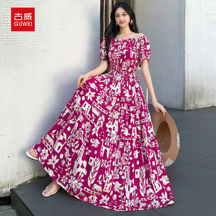 年轻人棉绸海岛度假印度风格女装传统服装巴基斯坦中东碎花连衣裙