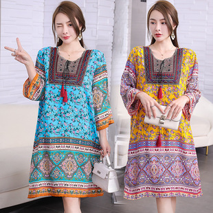 印度风格女装传统服装巴基斯坦中东碎花连衣裙2025女春夏装民族风