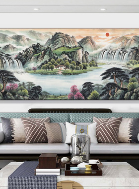 新中式靠山图会客区马云同款聚宝盆装饰画办公室挂画李嘉诚客厅画