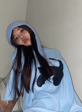 ODD RDCHS/黑猫蓝色夏季短袖纯棉T恤女百搭宽松男女同款24年新ins