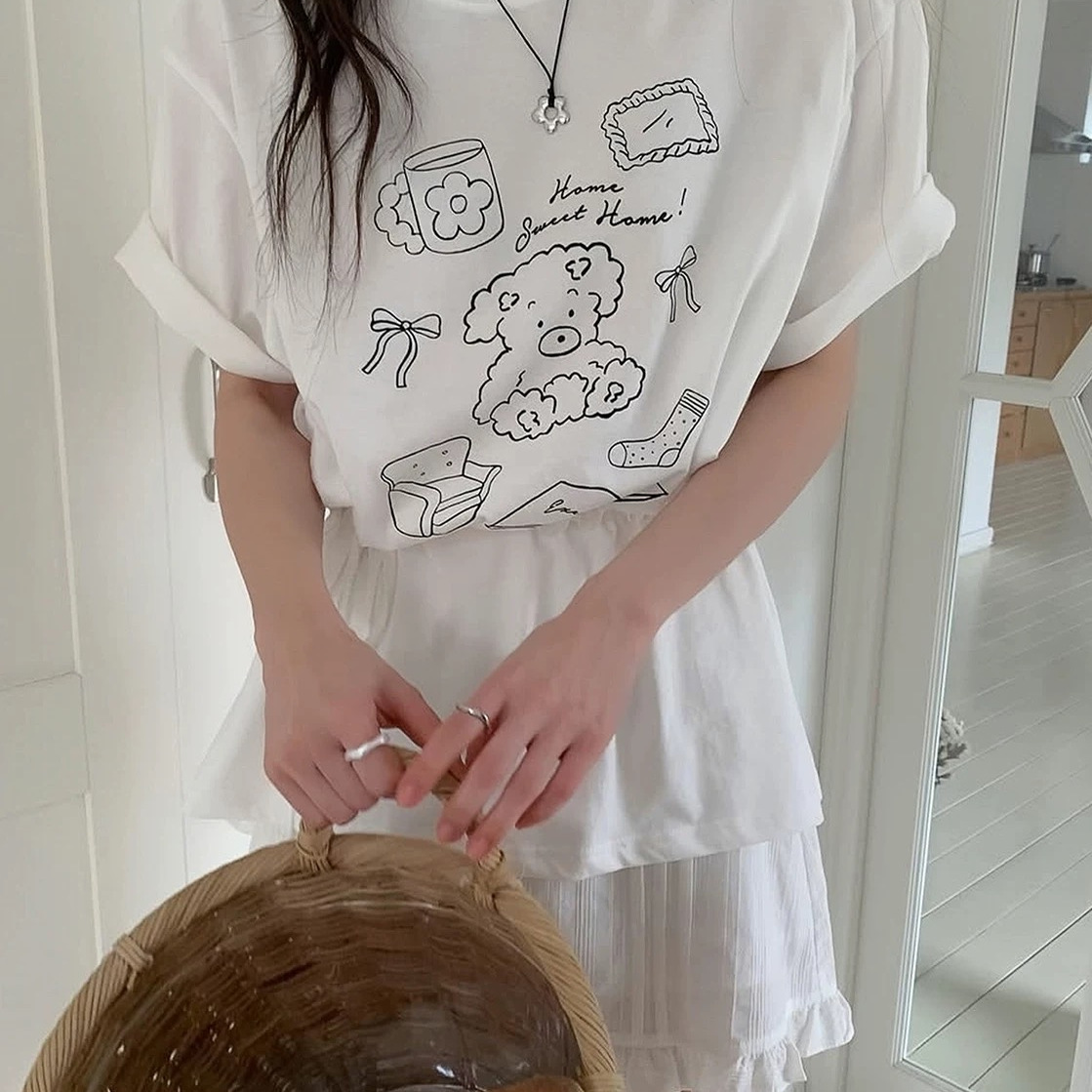 卡通baby熊印花学院宽松休闲T恤
