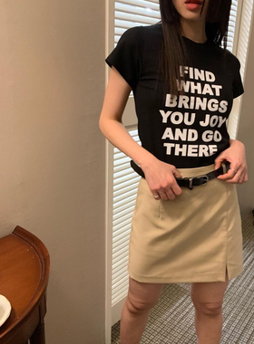 ODD RDCHS/黑色加宽字母小众上衣短款露脐夏季女生修身短袖T恤女