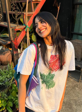 ODD/水彩涂鸦玫瑰花朵印花圆领宽松纯棉短袖T恤女夏季百搭上衣ins