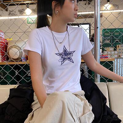 夏季星星印花正肩短袖T恤