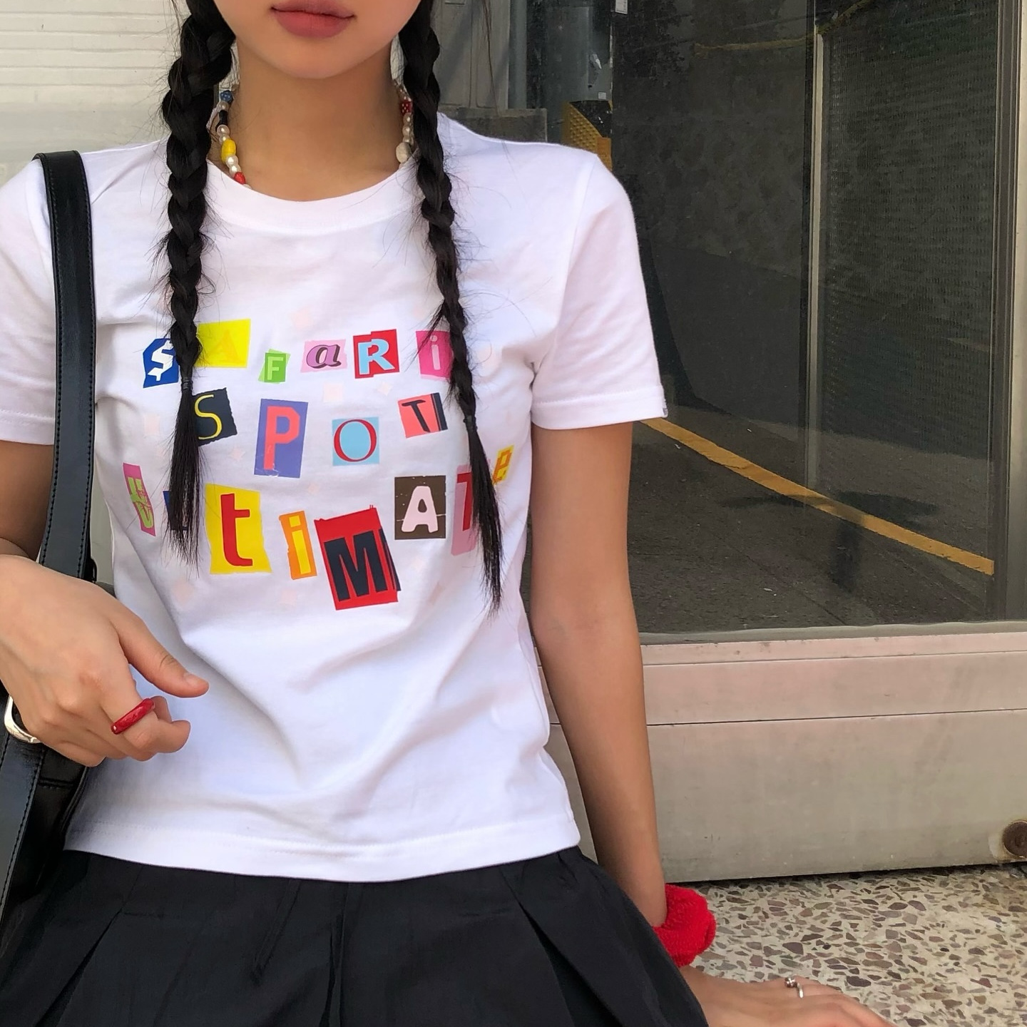 小众设计贴色字母印花短袖T恤