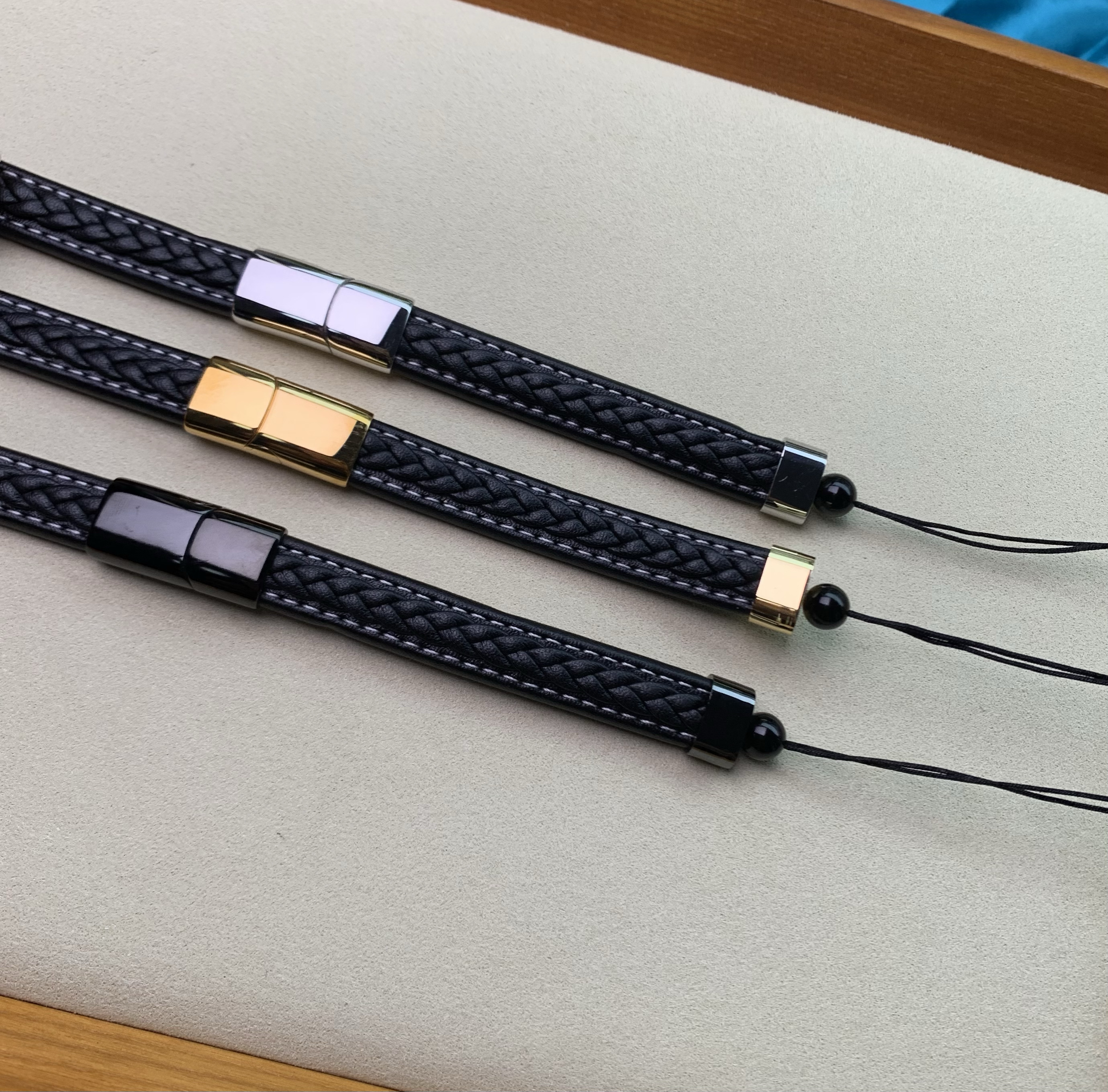 【半成品】手工编织半成品皮绳 DIY手链 不锈钢扣头 可定制长度