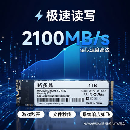 路多鑫M2 nvme 1TB 512GB PCIE3.0固态银盘台式机笔记本通用