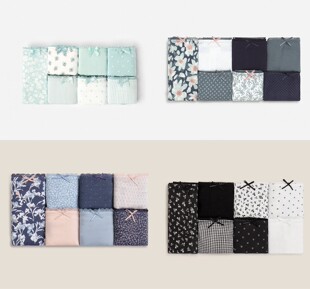 Oysho纯棉内裤女抗菌7条装棉质女士中腰少女三角裤全棉碎花薄款