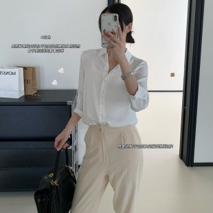 正肩单排扣休闲百搭女衬衣 高级气质精致感七分袖 衬衫 修身 显瘦西装